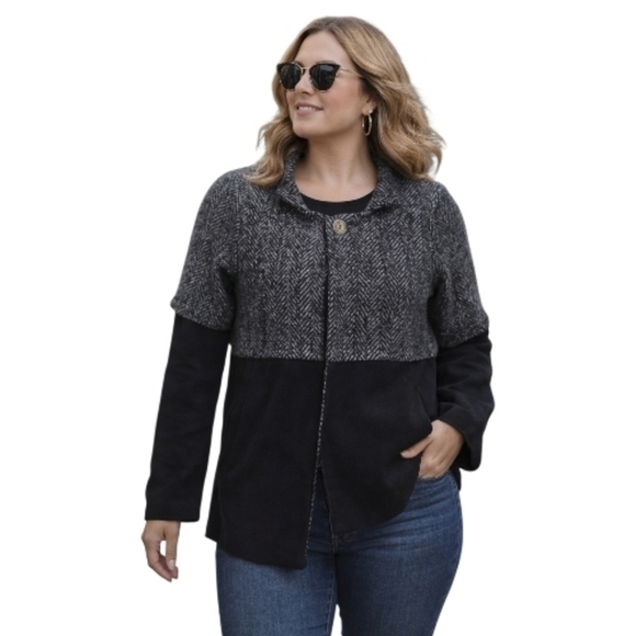 Helena Quinn Jackets & Blazers - Vintage Helena Quinn black white herringbone colorblock coat small